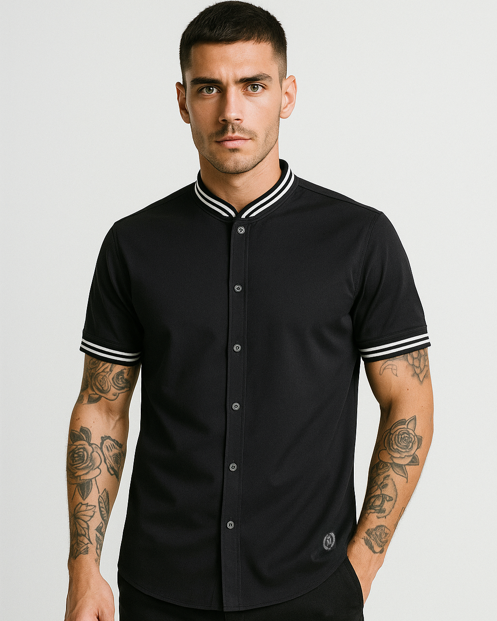 Camisa Repelente Cuello Cardigan 2353 Negro