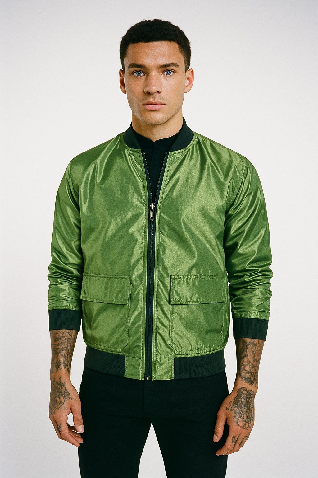 Chamarra Doble Vista Cuello Mao Verde 2343