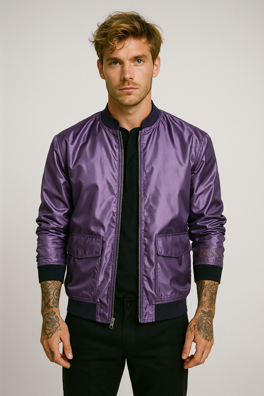Chamarra Doble Vista Cuello Mao Purpura 2343