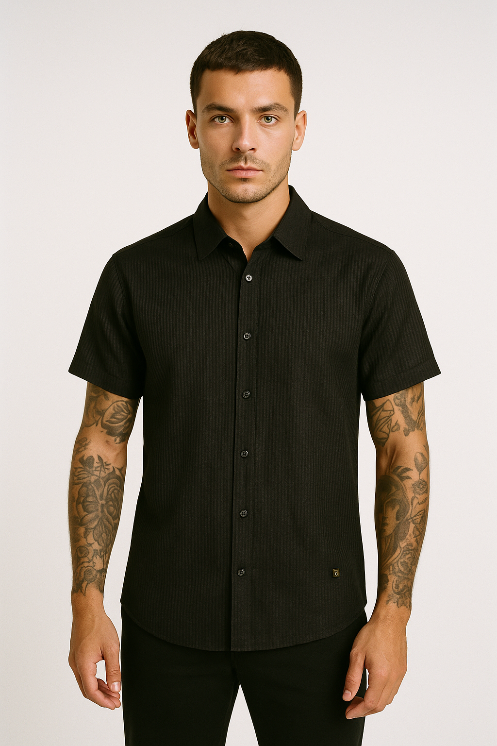 Camisa Sport 2304 Negro Líneas Transparencia