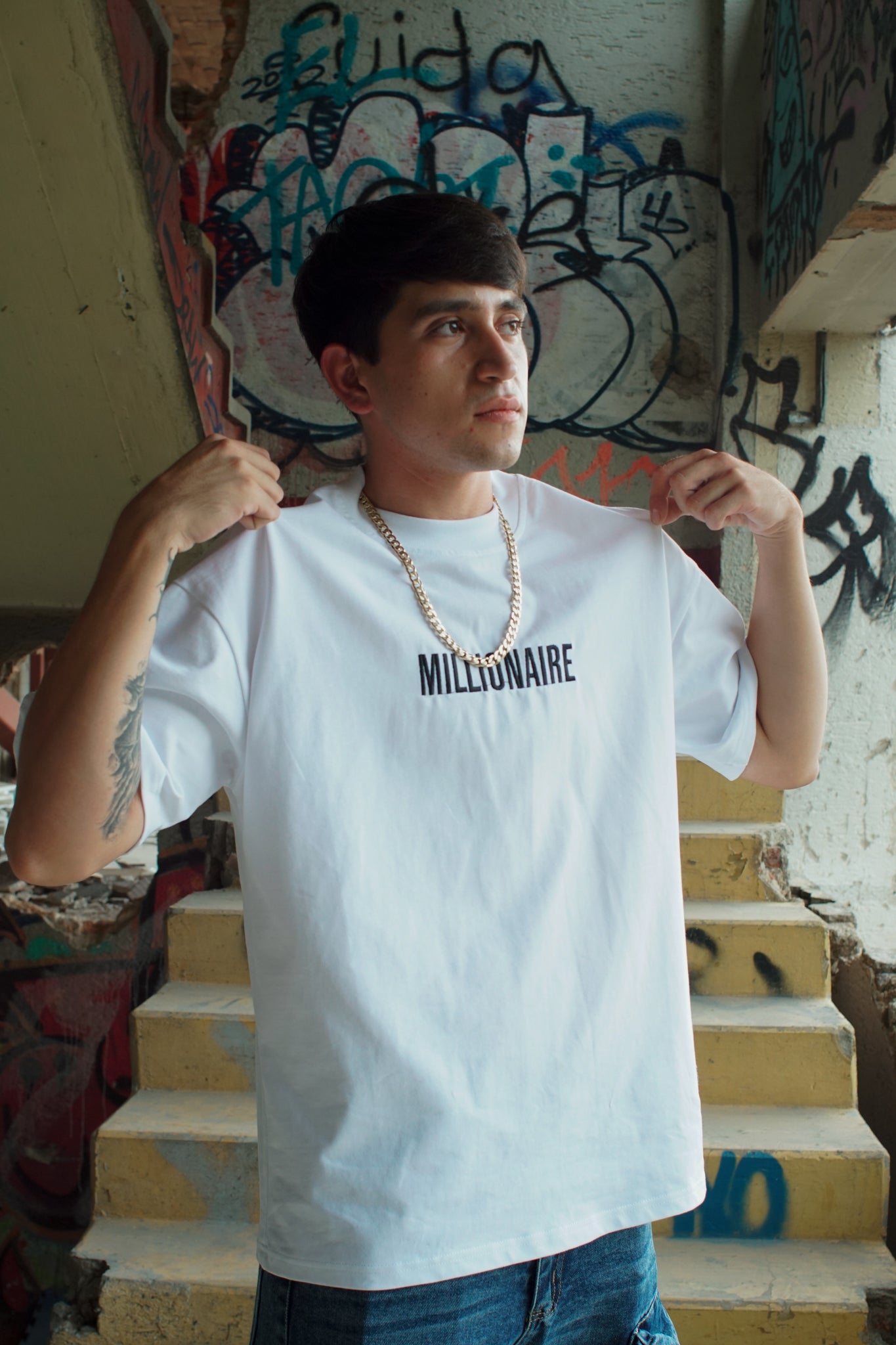 Playera Oversize 2548 270GRMS MILLIONAIRE BORDADA Blanco