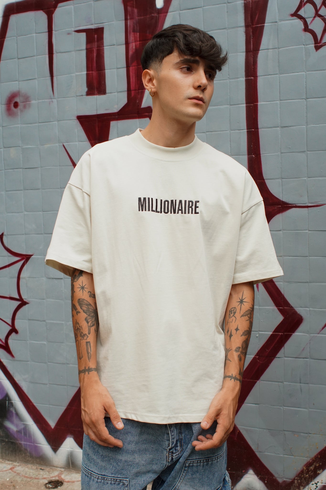 Playera Oversize 2548 270GRMS MILLIONAIRE BORDADA Beige