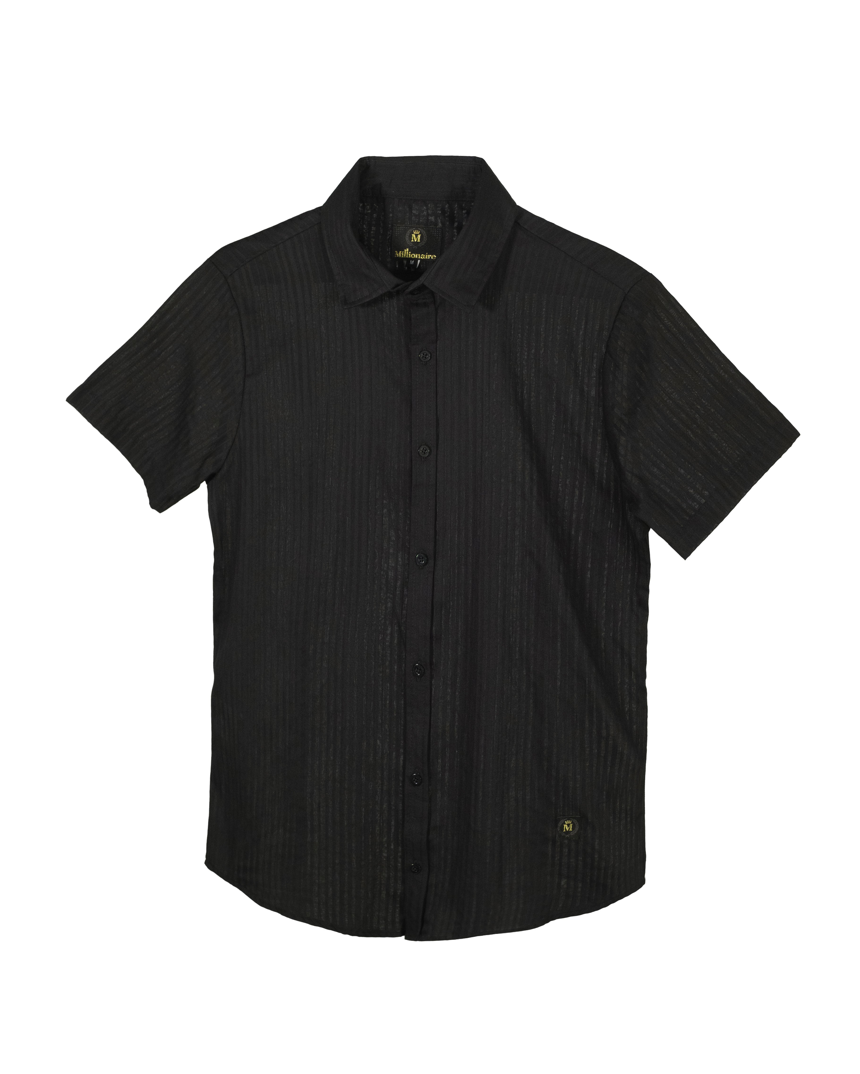 Camisa Formal 2302 Negro Doble Líneas Transparencia