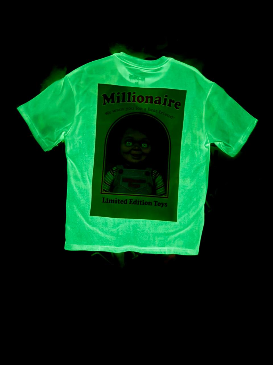 Playera 2577 Halloween Fluorescente Chuky bueno Blanco