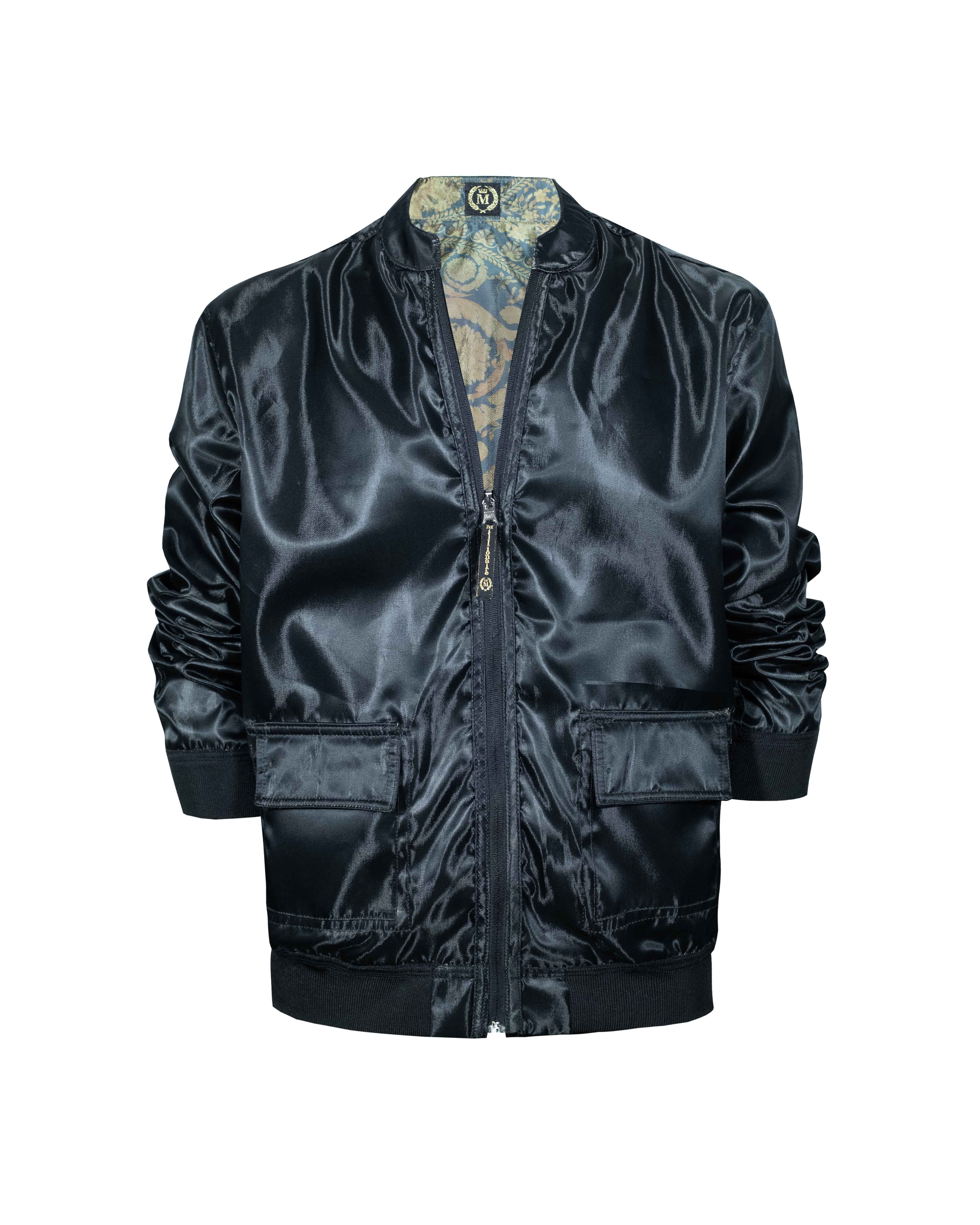 Chamarra Doble Vista Cuello Mao Dorado Flores 2343