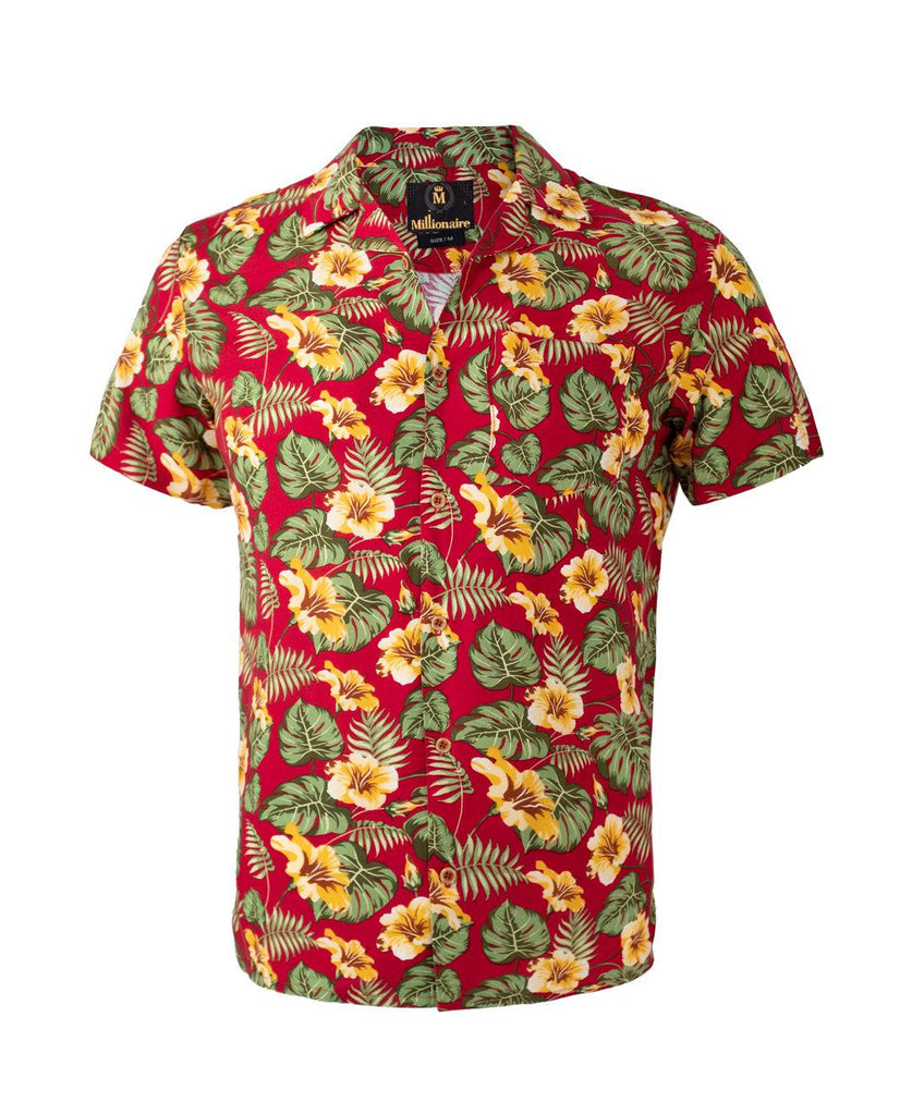 Camisa Hawaiana Hojas 2096 Rojo