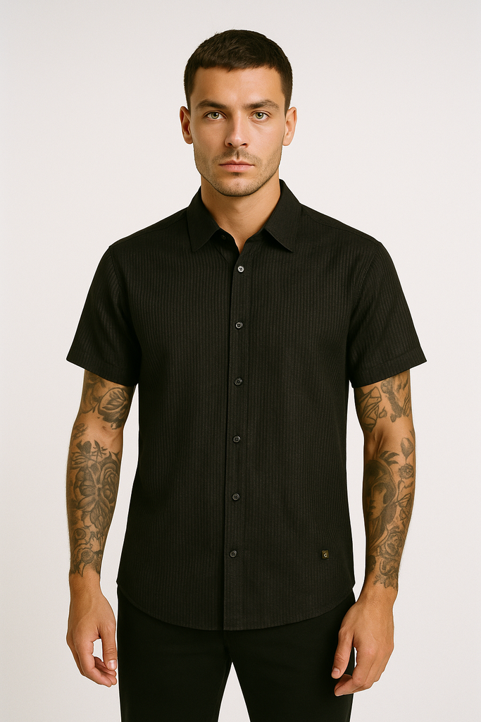 Camisa Sport 2304 Negro Líneas Transparencia