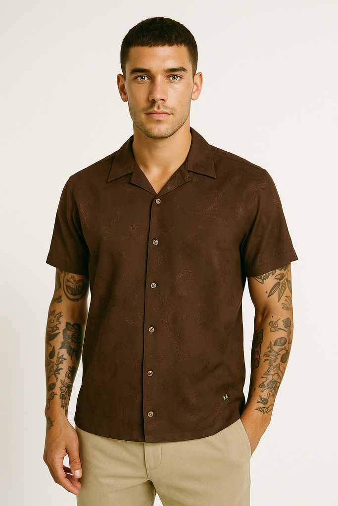 Camisa Sport 2304 Café Brocado Transparencia