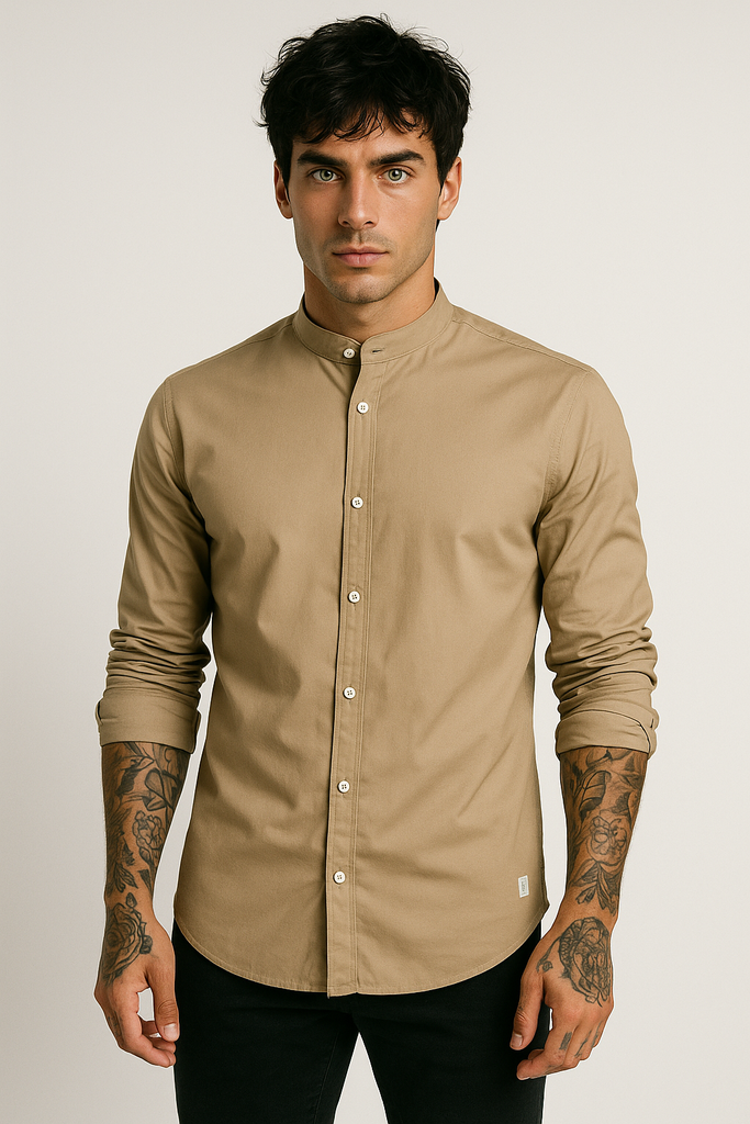 Camisa Cuello Mao Manga Larga Exclusive 2249 Kaki