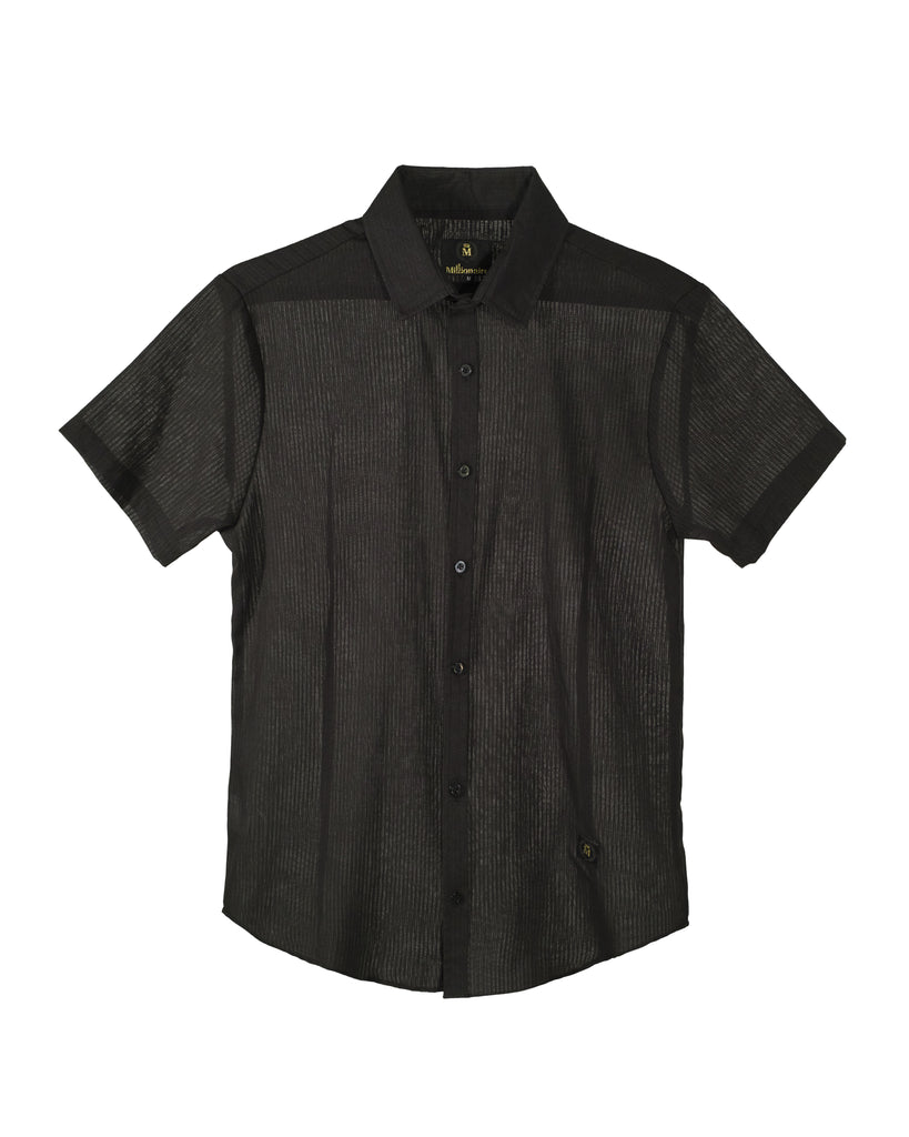 Camisa Formal 2302 Negro Lineas Transparencia