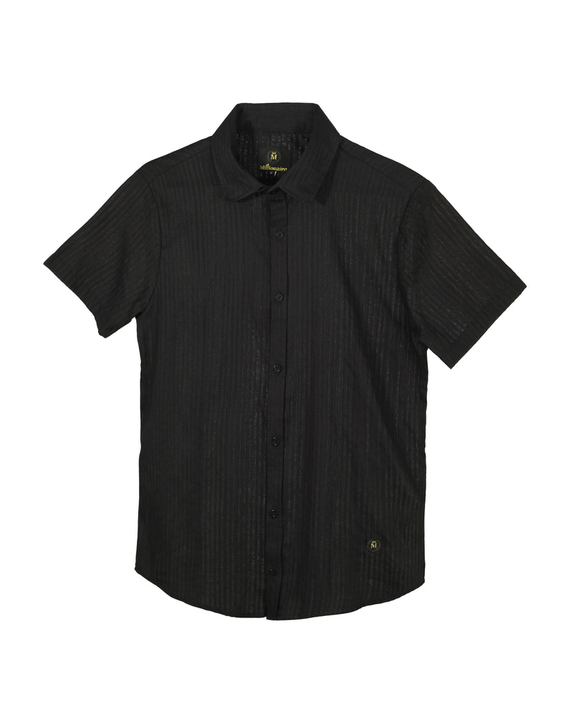 Camisa Formal 2302 Negro Doble Lineas Transparencia