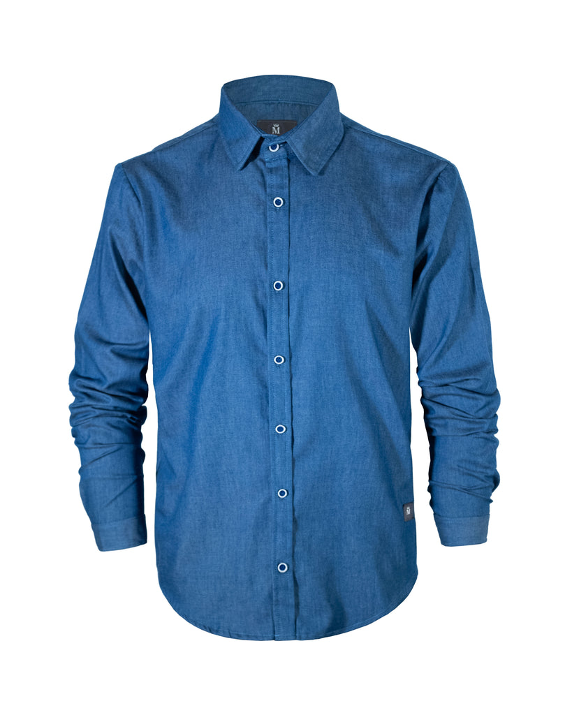 Camisa Formal Mezclilla Manga Larga 2307 Azul