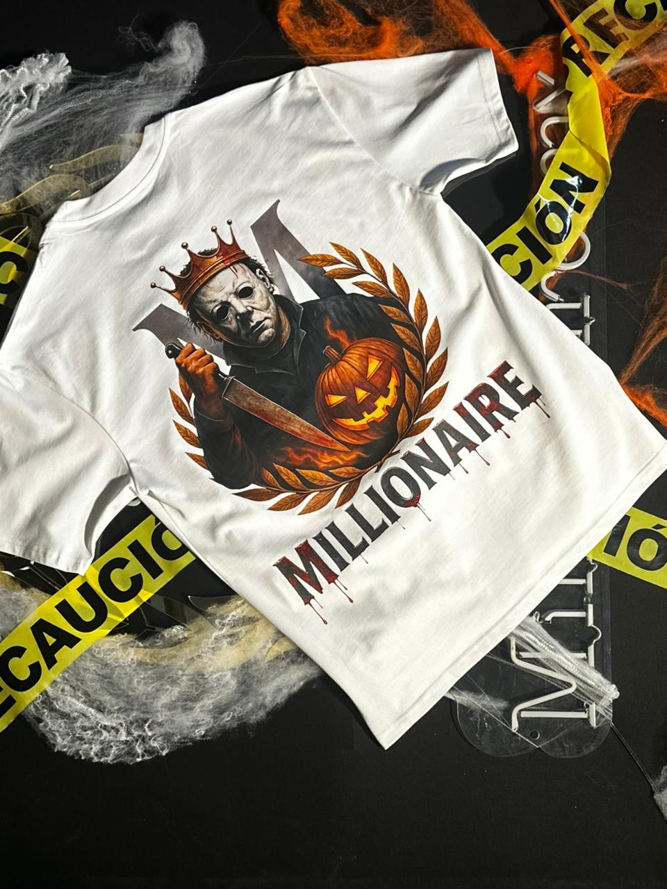 Playera 2577 Halloween Fluorescente Myers calabaza  Blanco