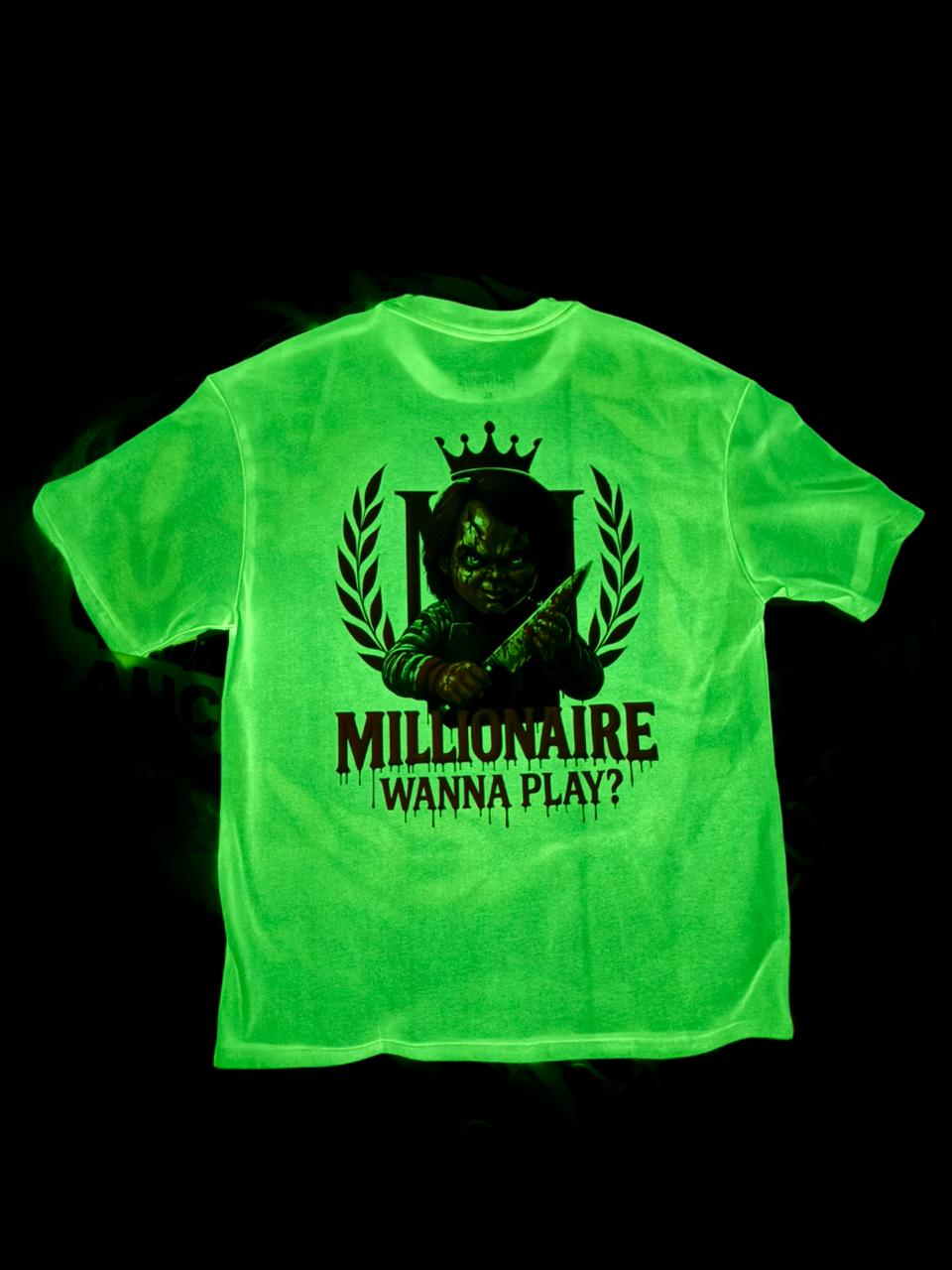 Playera 2577 Halloween Fluorescente Chuki malo  Blanco