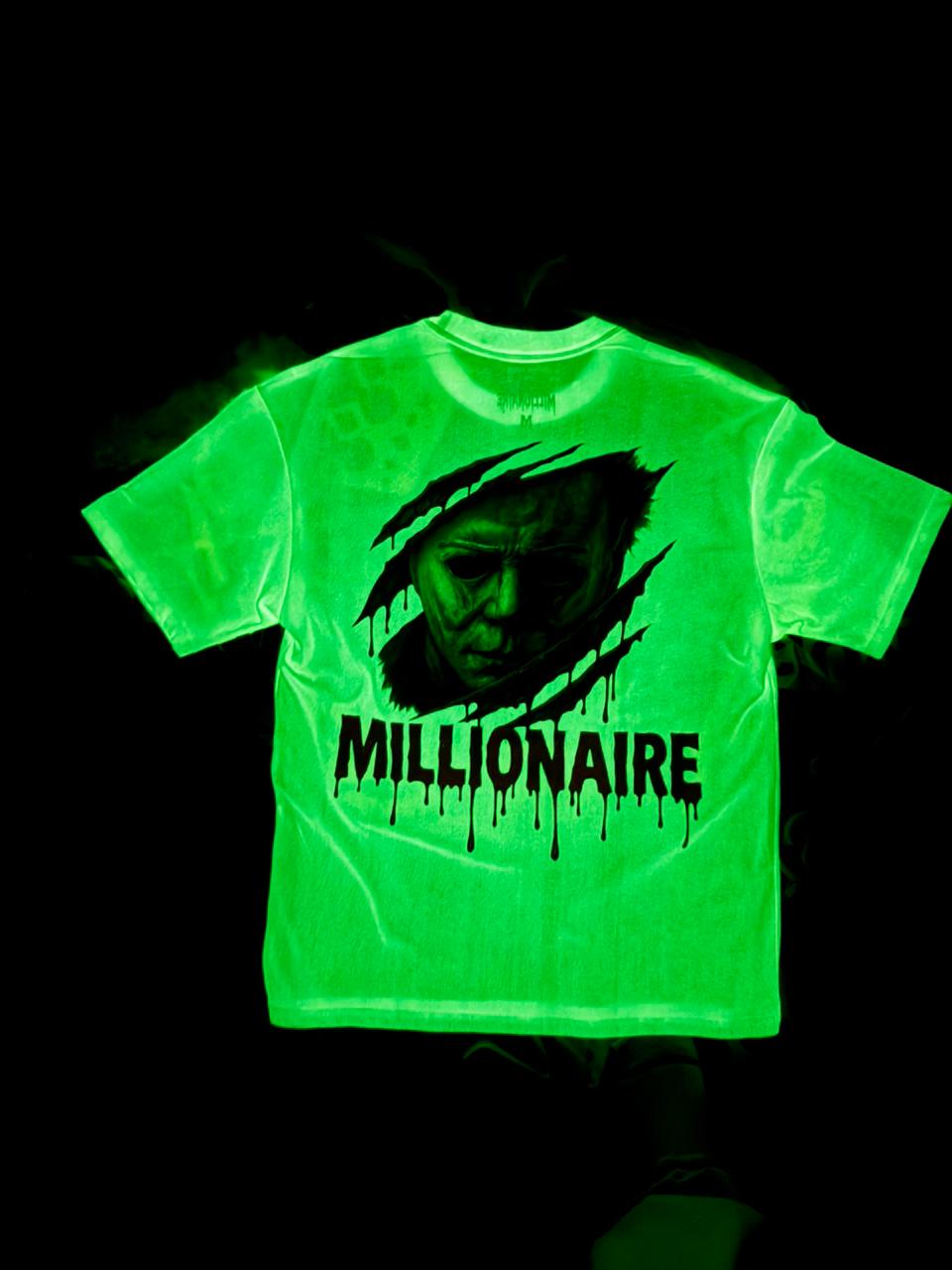 Playera 2577 Halloween Fluorescente Myers sangriento  Blanco