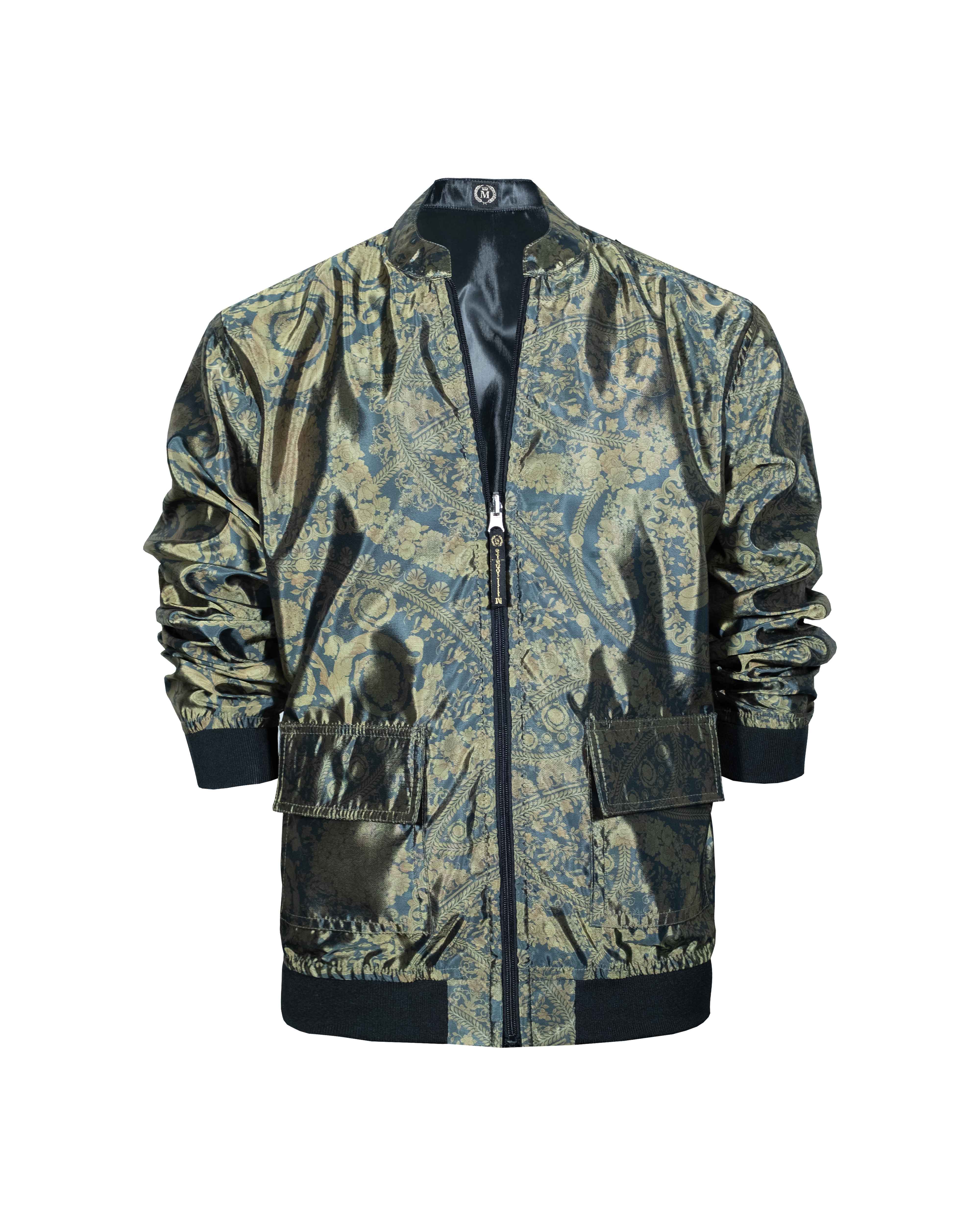 Chamarra Doble Vista Cuello Mao Dorado Flores 2343