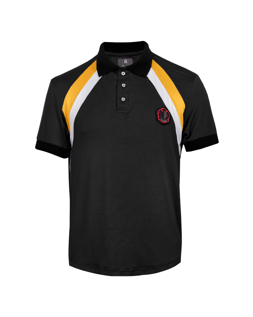 Playera Polo Lineas Escudo 2023 Negro Mostaza